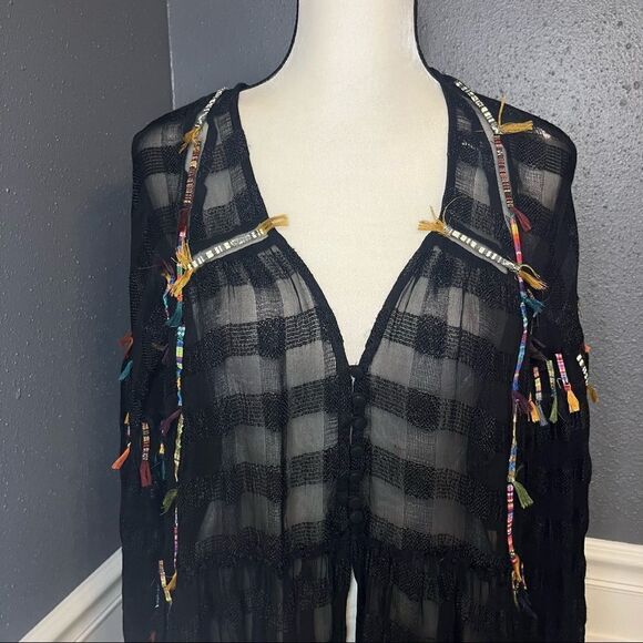 Zara Artsy Embroidered Button Front Kimono Duster - Picture 7 of 16